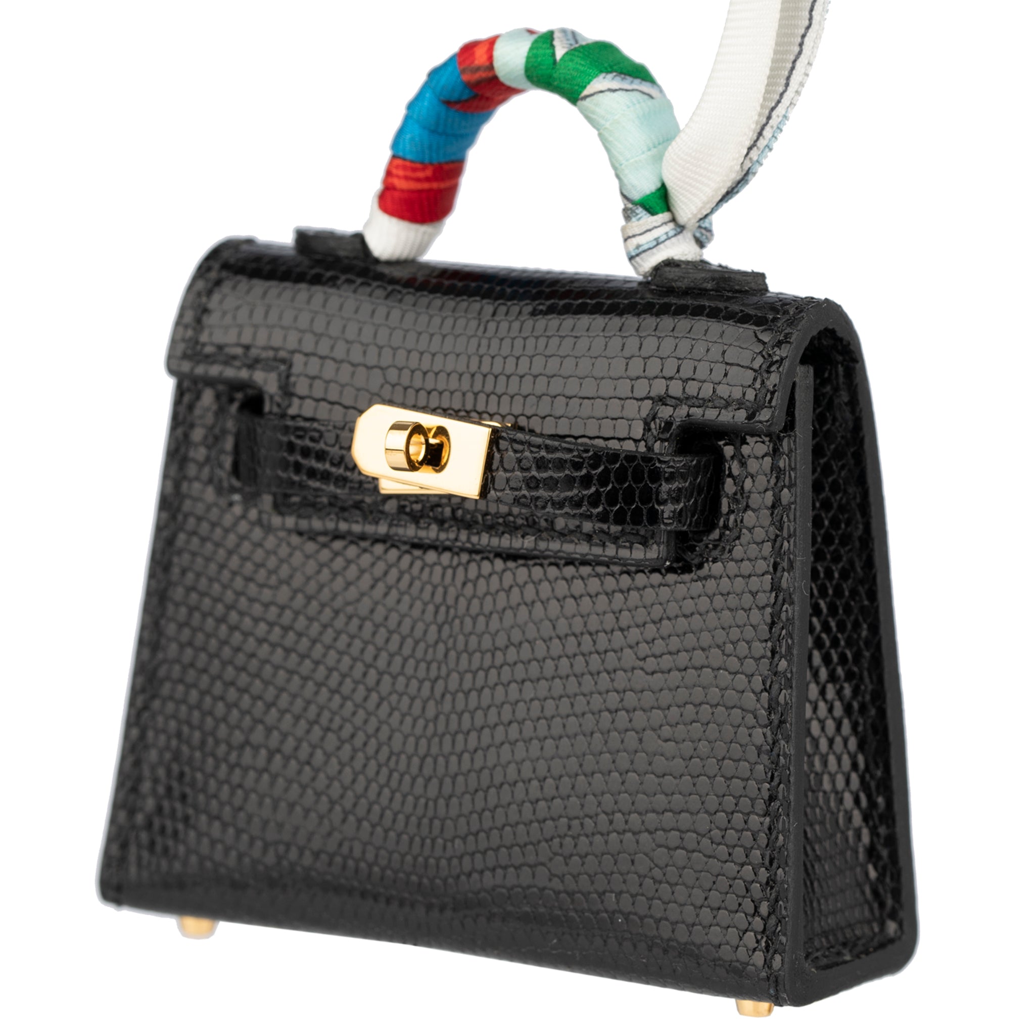 Hermes Micro Kelly Twilly Bag Charm Black Lizard Gold Hardware - On Repeat