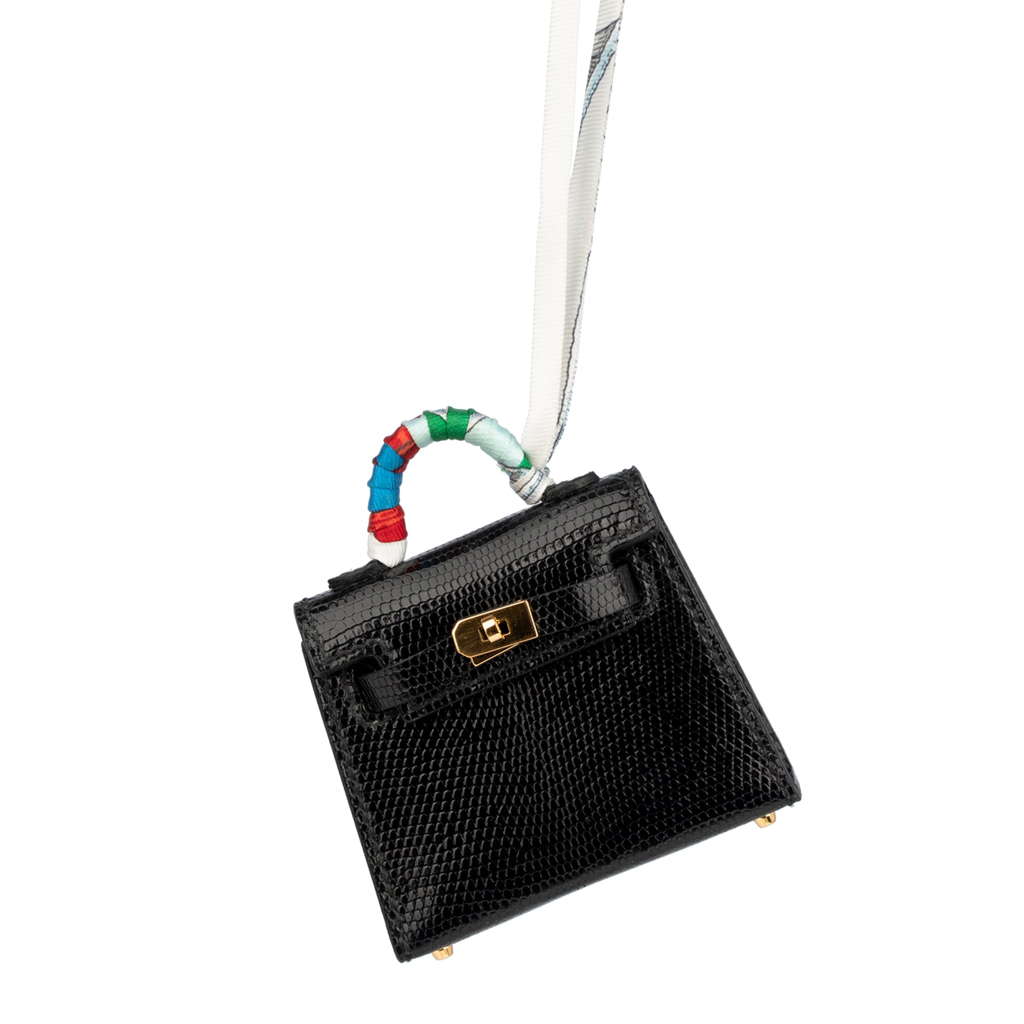 Hermes Micro Kelly Twilly Bag Charm Black Lizard Gold Hardware - On Repeat