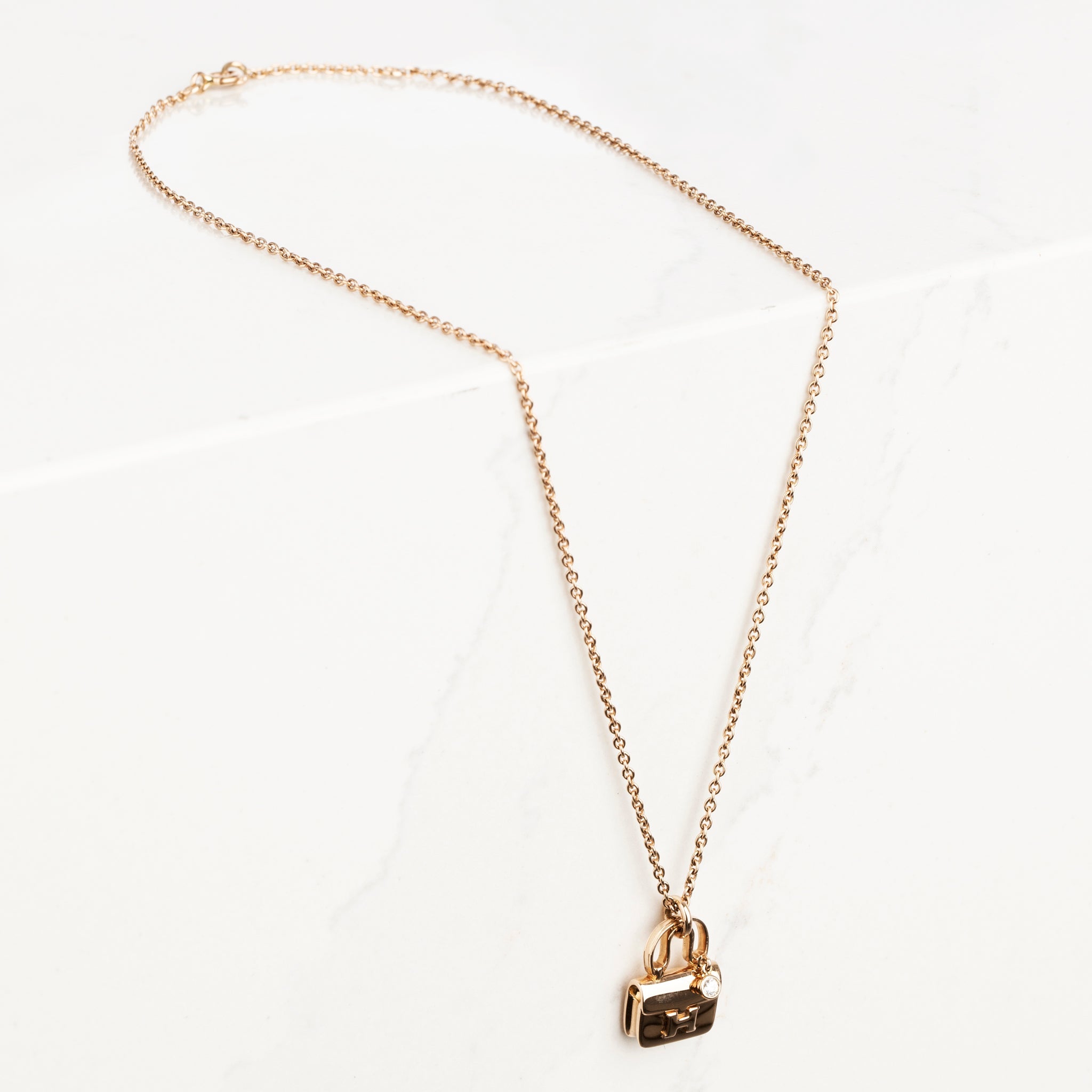 Hermes Constance Amulette Pendant Necklace Single Diamond Rose Gold - On Repeat