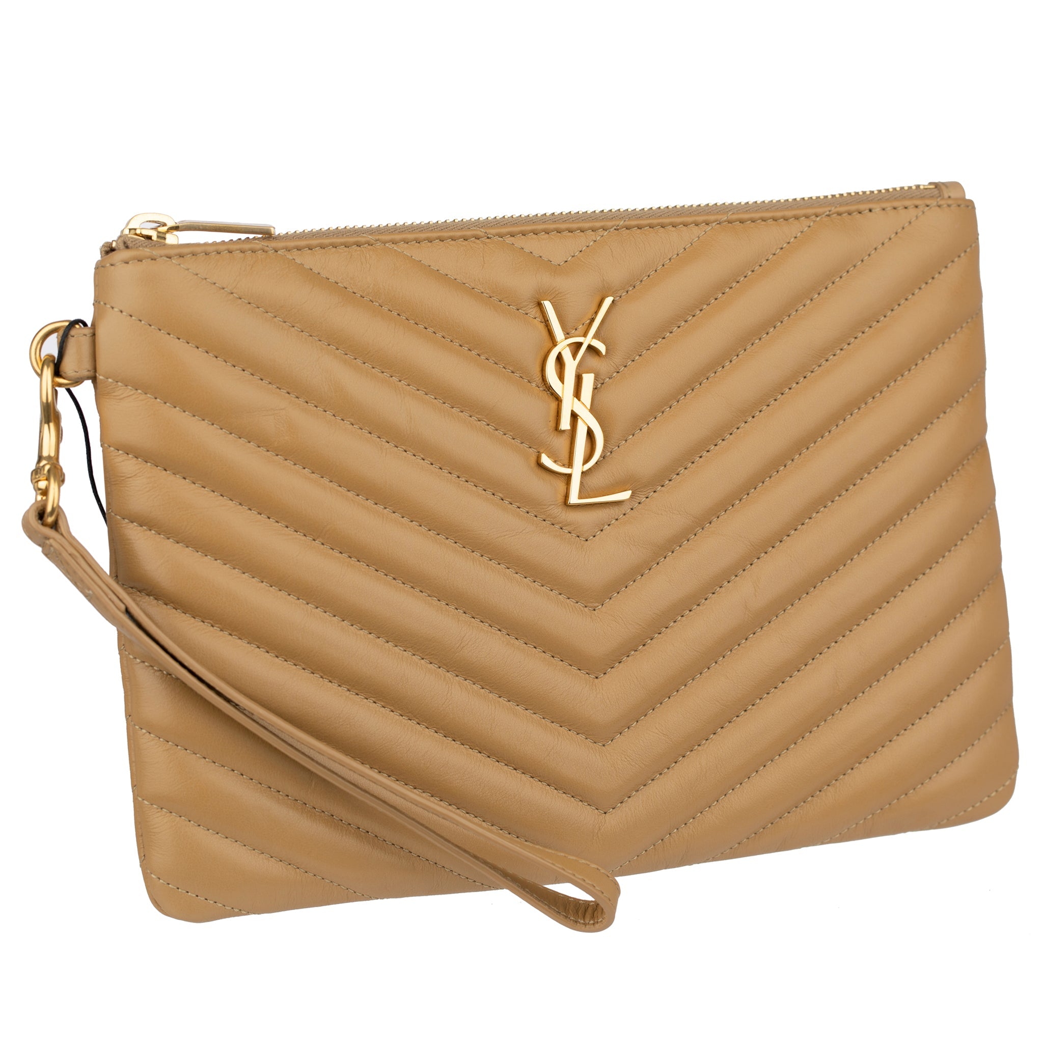 Yves Saint Laurent Beige Leather Quilted Pouch - On Repeat