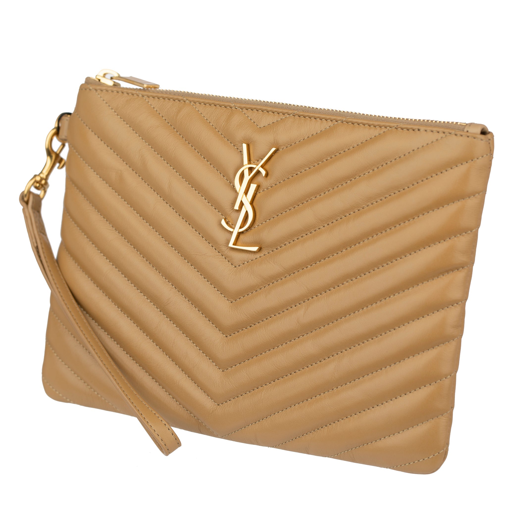 Yves Saint Laurent Beige Leather Quilted Pouch - On Repeat