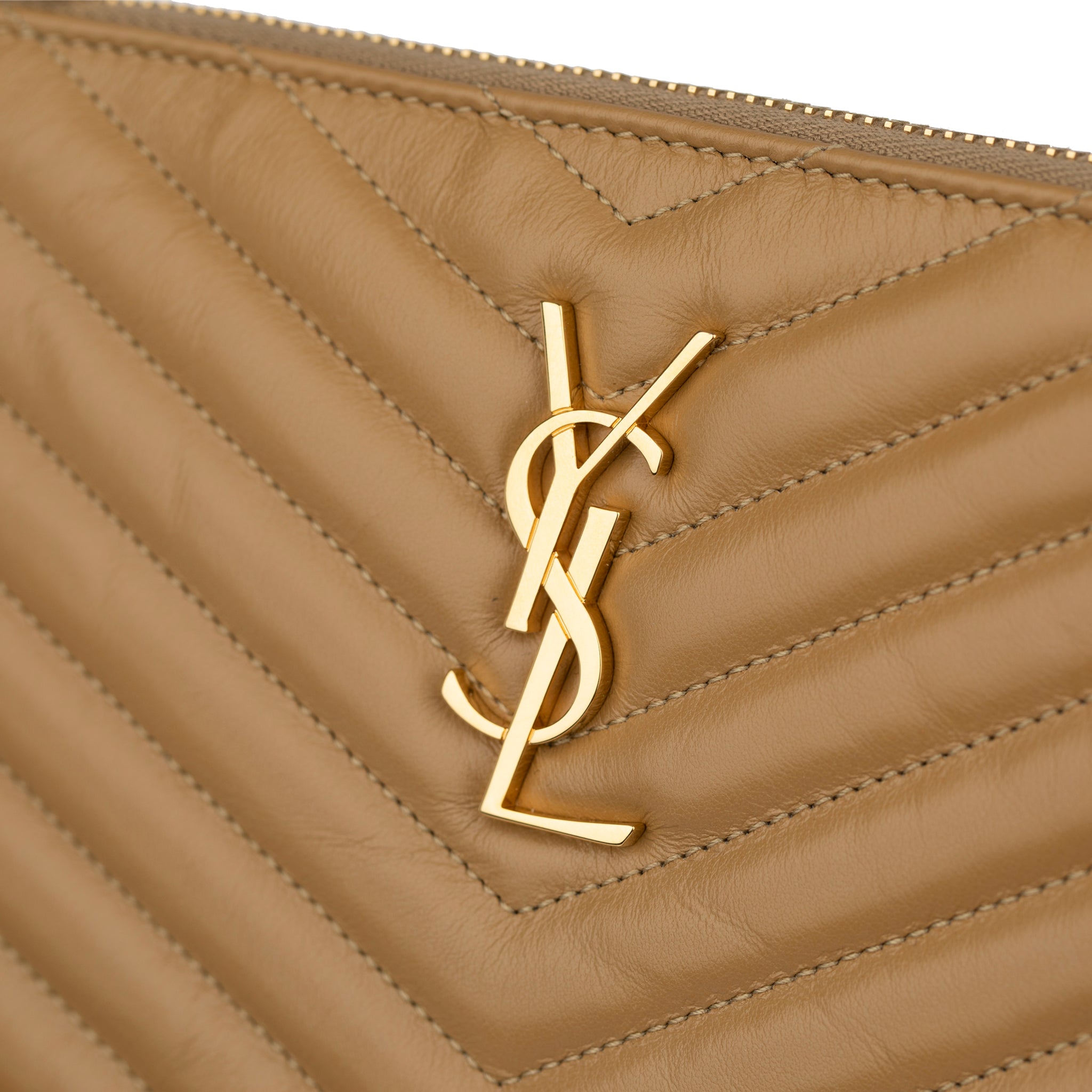 Yves Saint Laurent Beige Leather Quilted Pouch - On Repeat