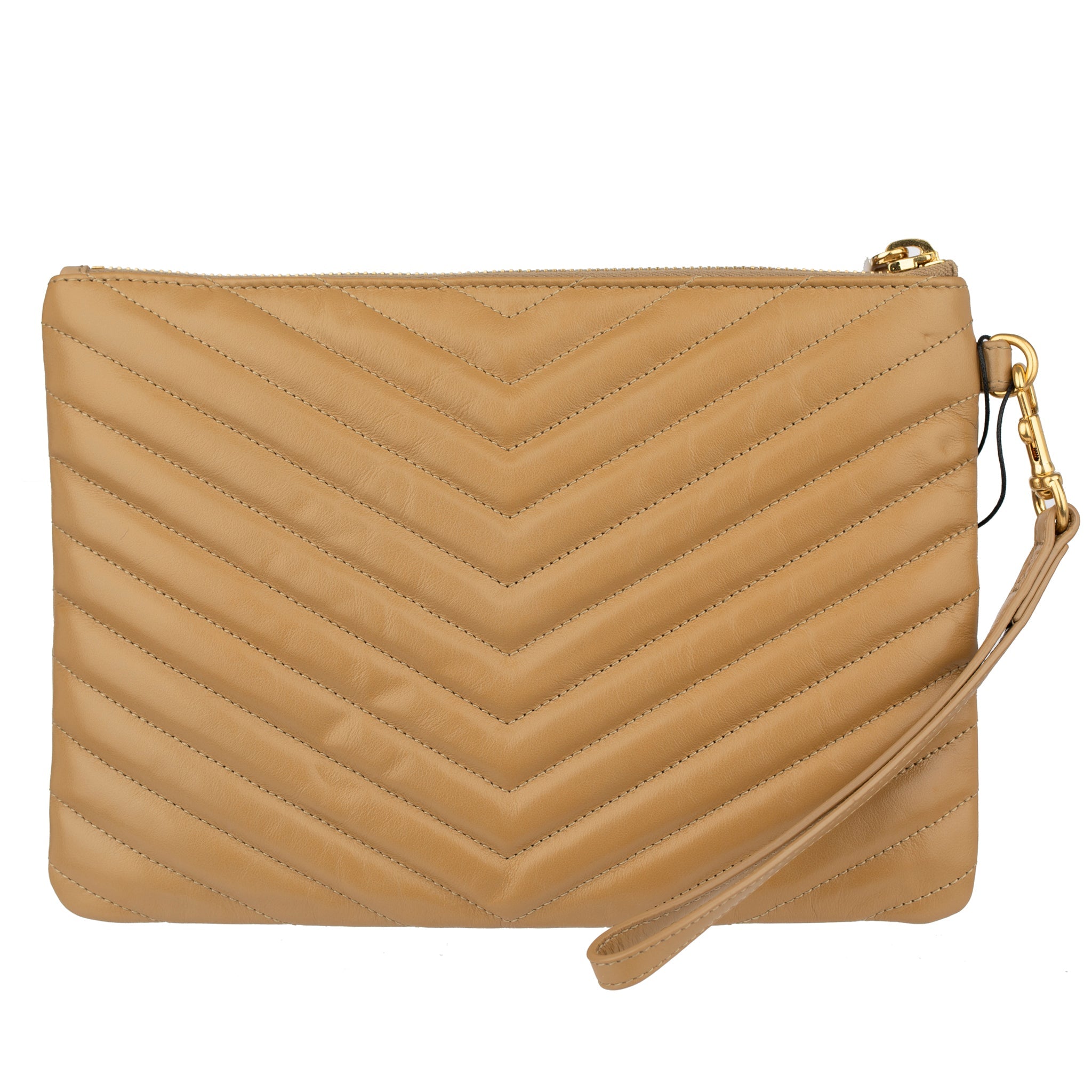 Yves Saint Laurent Beige Leather Quilted Pouch - On Repeat