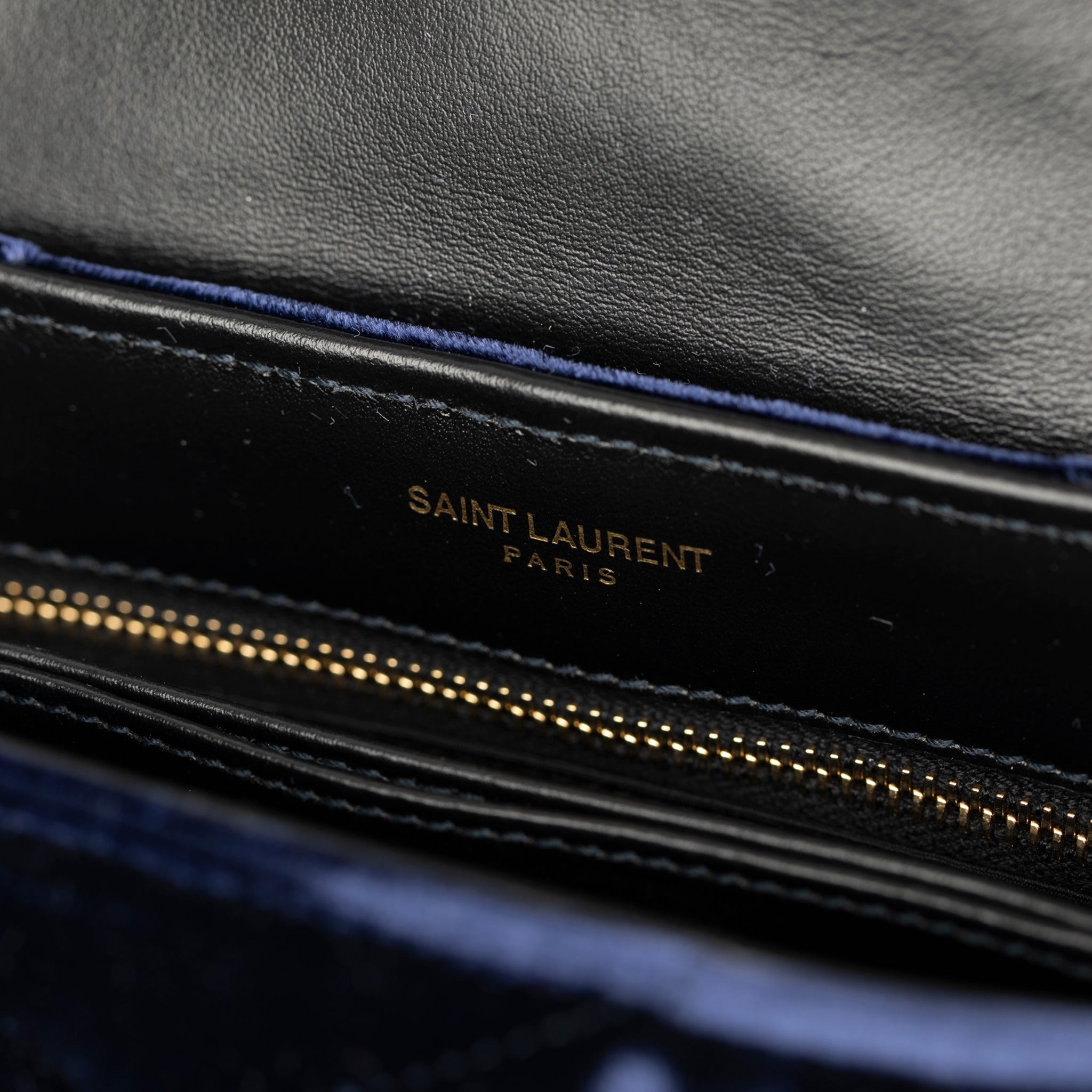 Yves Saint Laurent LouLou Handbag Navy Velvet Aged Gold Hardware - On Repeat