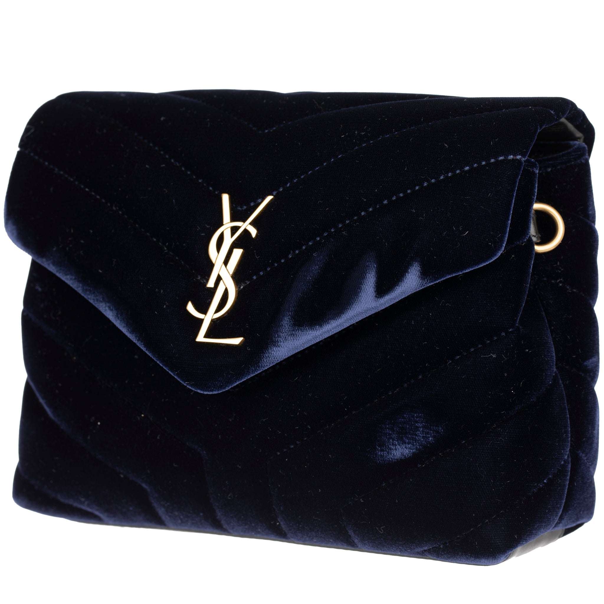 Yves Saint Laurent LouLou Handbag Navy Velvet Aged Gold Hardware - On Repeat