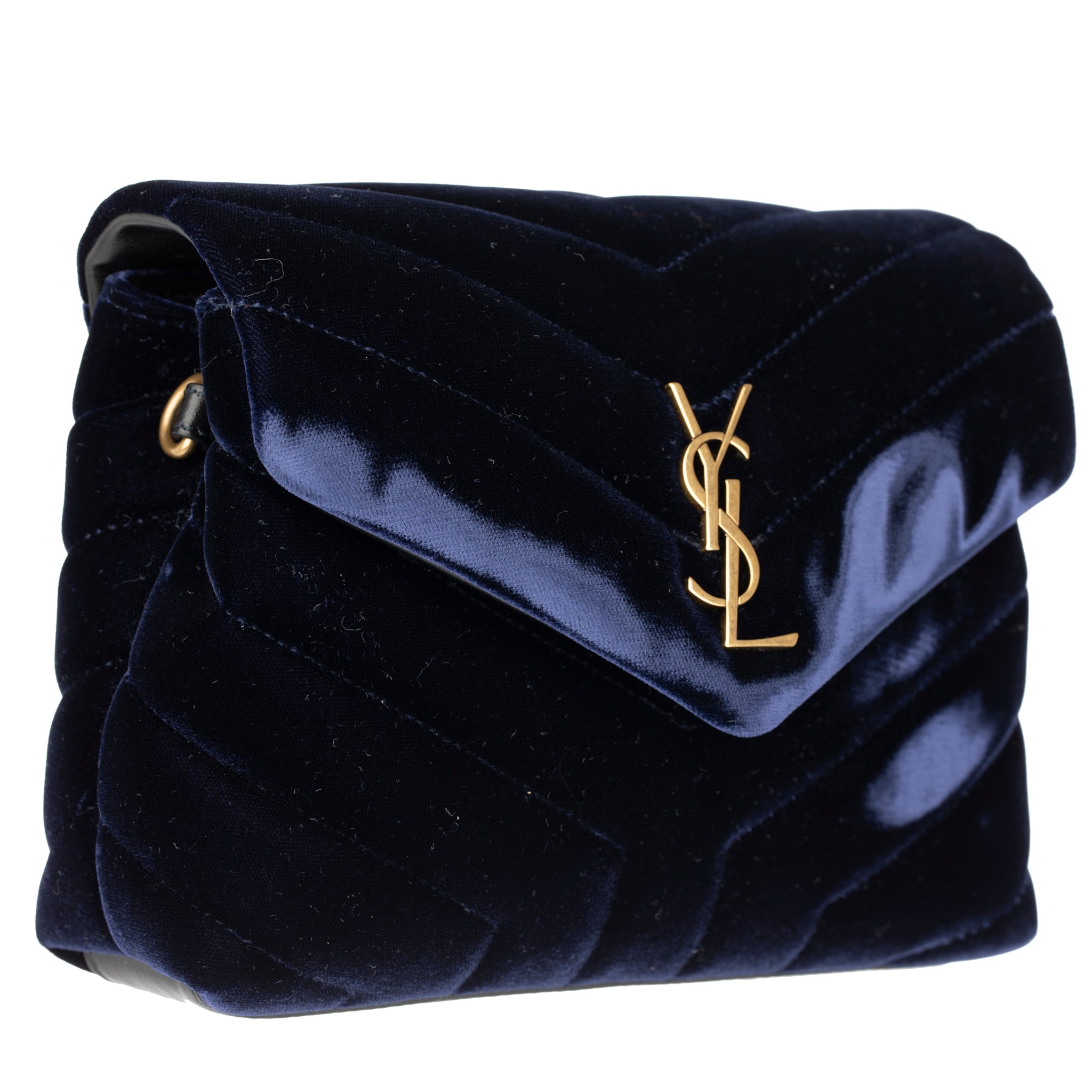 Yves Saint Laurent LouLou Handbag Navy Velvet Aged Gold Hardware - On Repeat