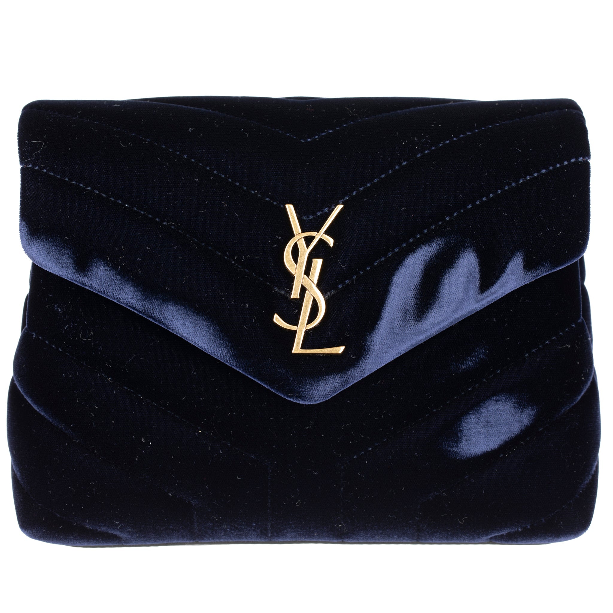 Yves Saint Laurent LouLou Handbag Navy Velvet Aged Gold Hardware - On Repeat