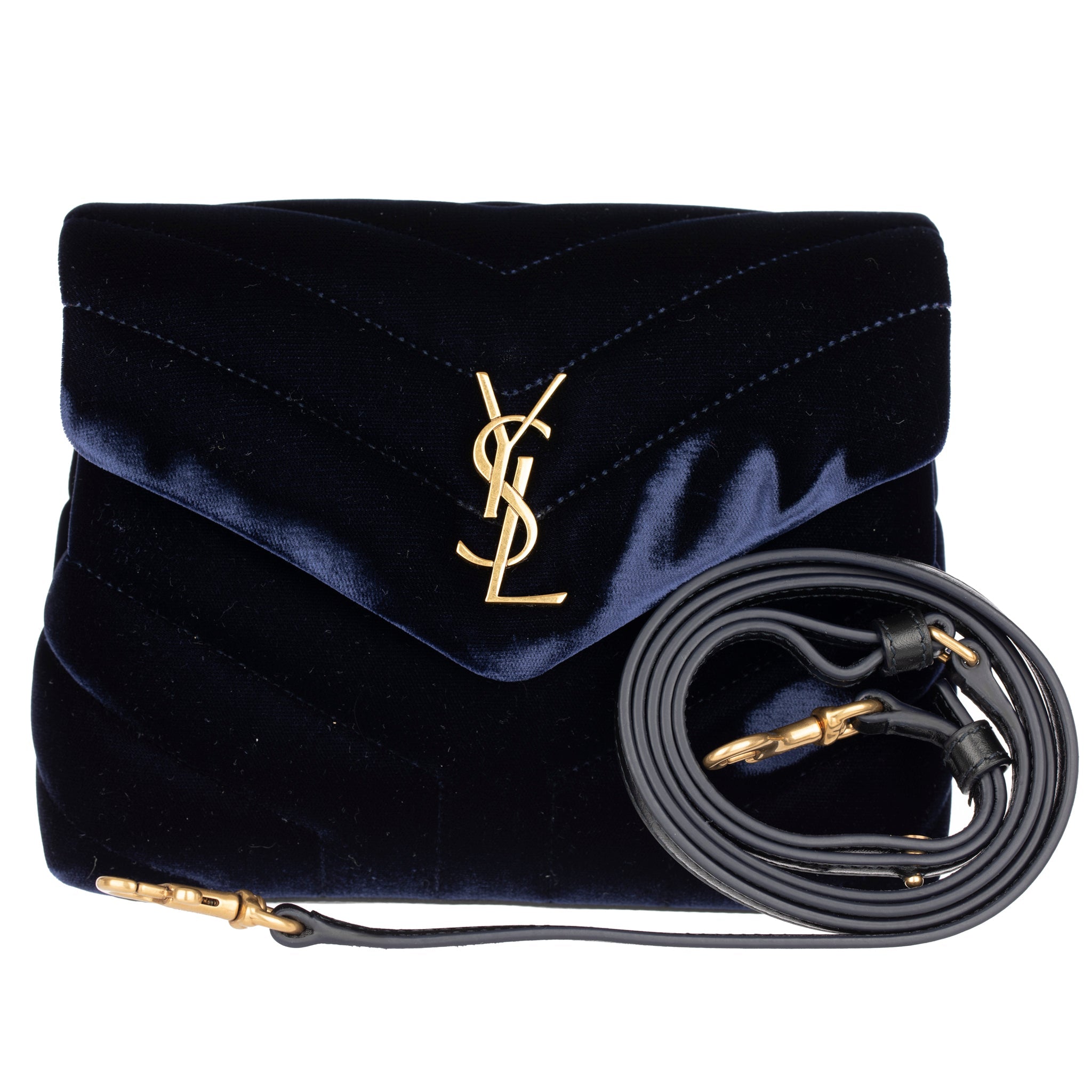 Yves Saint Laurent LouLou Handbag Navy Velvet Aged Gold Hardware - On Repeat