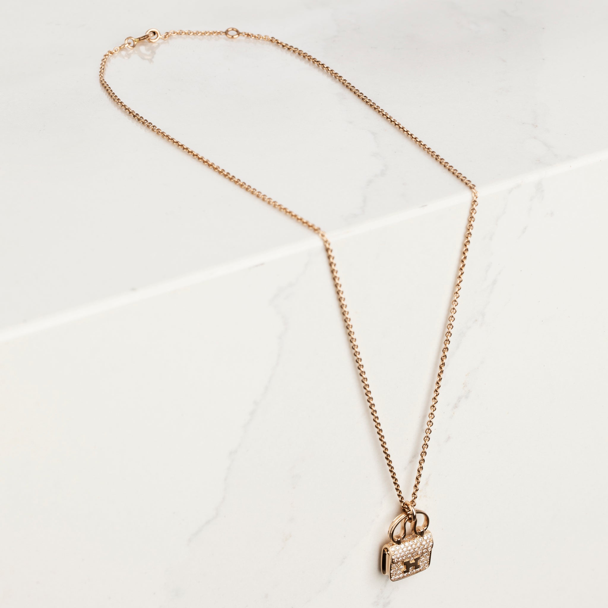 Hermes Constance Rose Gold Necklace With Diamonds - On Repeat