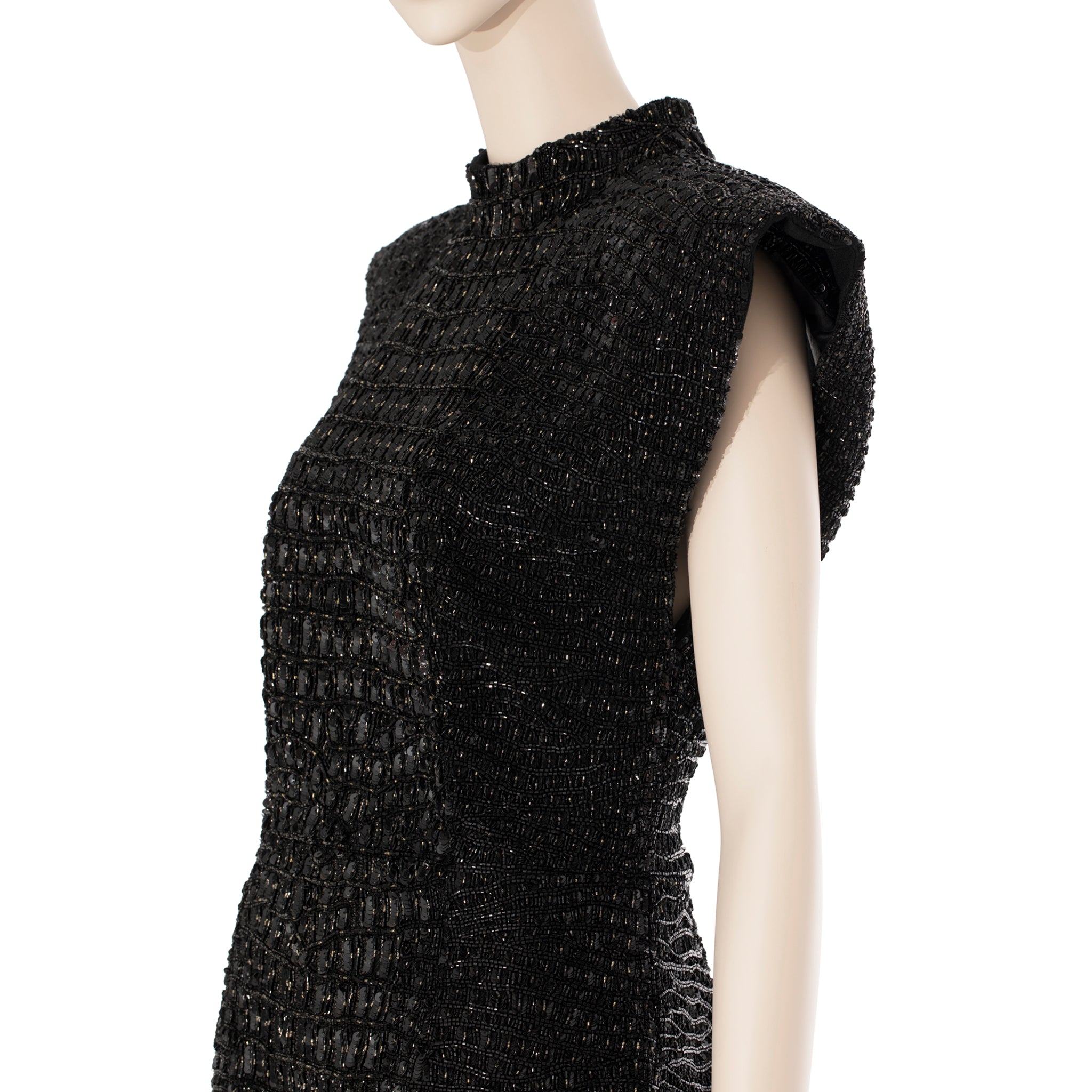 Yves Saint Laurent Couture Black Evening Dress With Crocodile Beading 36 Fr