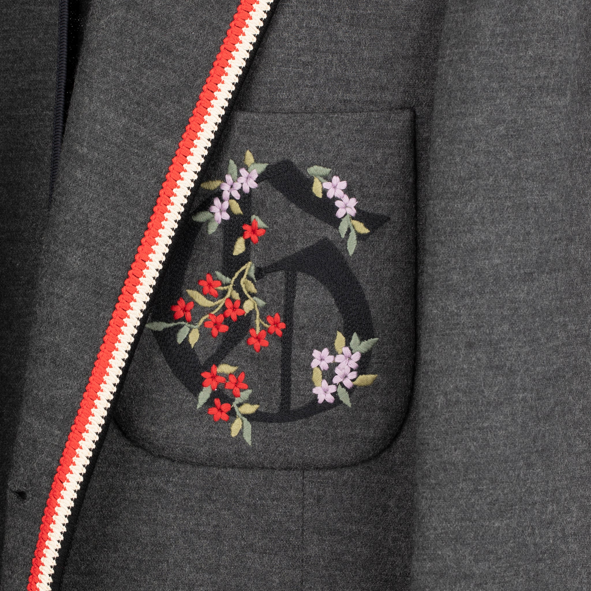Gucci Mens Grey Blazer With Floral Embroidery 48 It - On Repeat