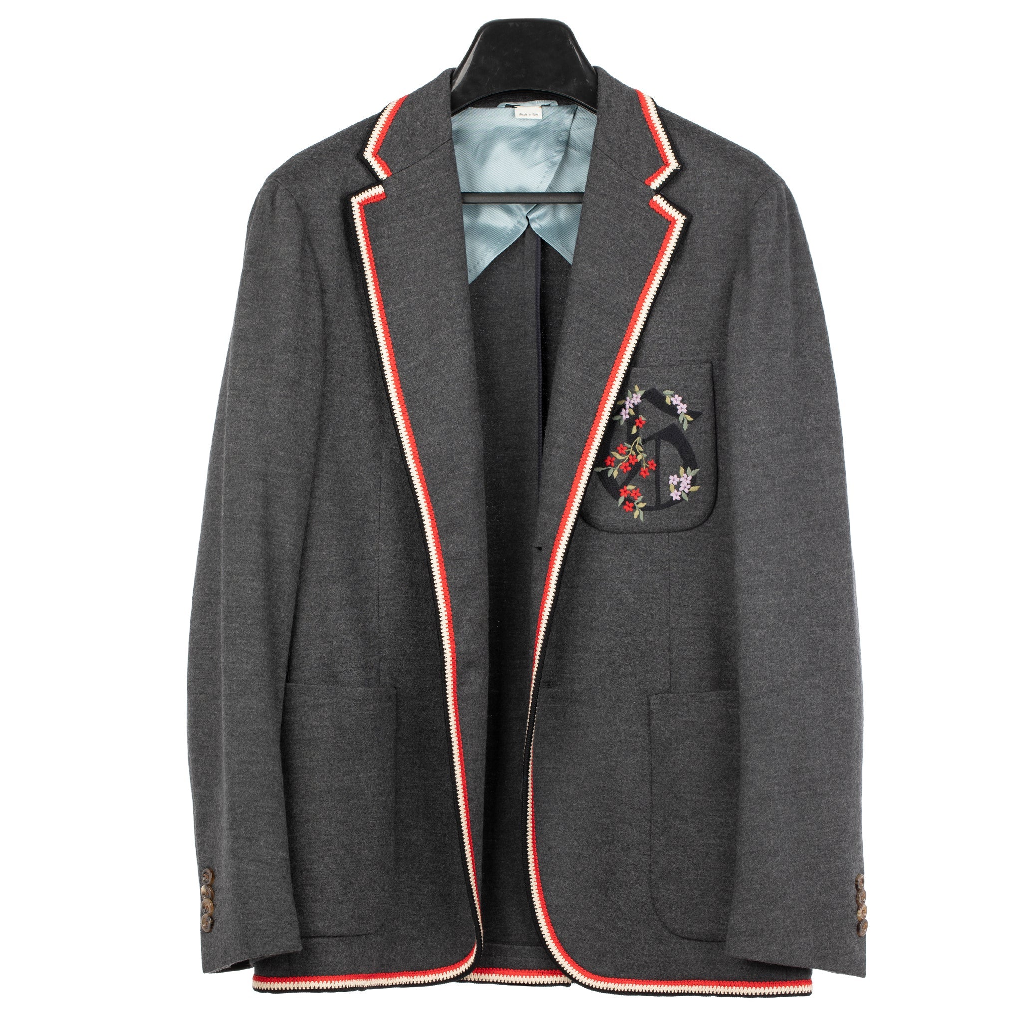 Gucci Mens Grey Blazer With Floral Embroidery 48 It - On Repeat