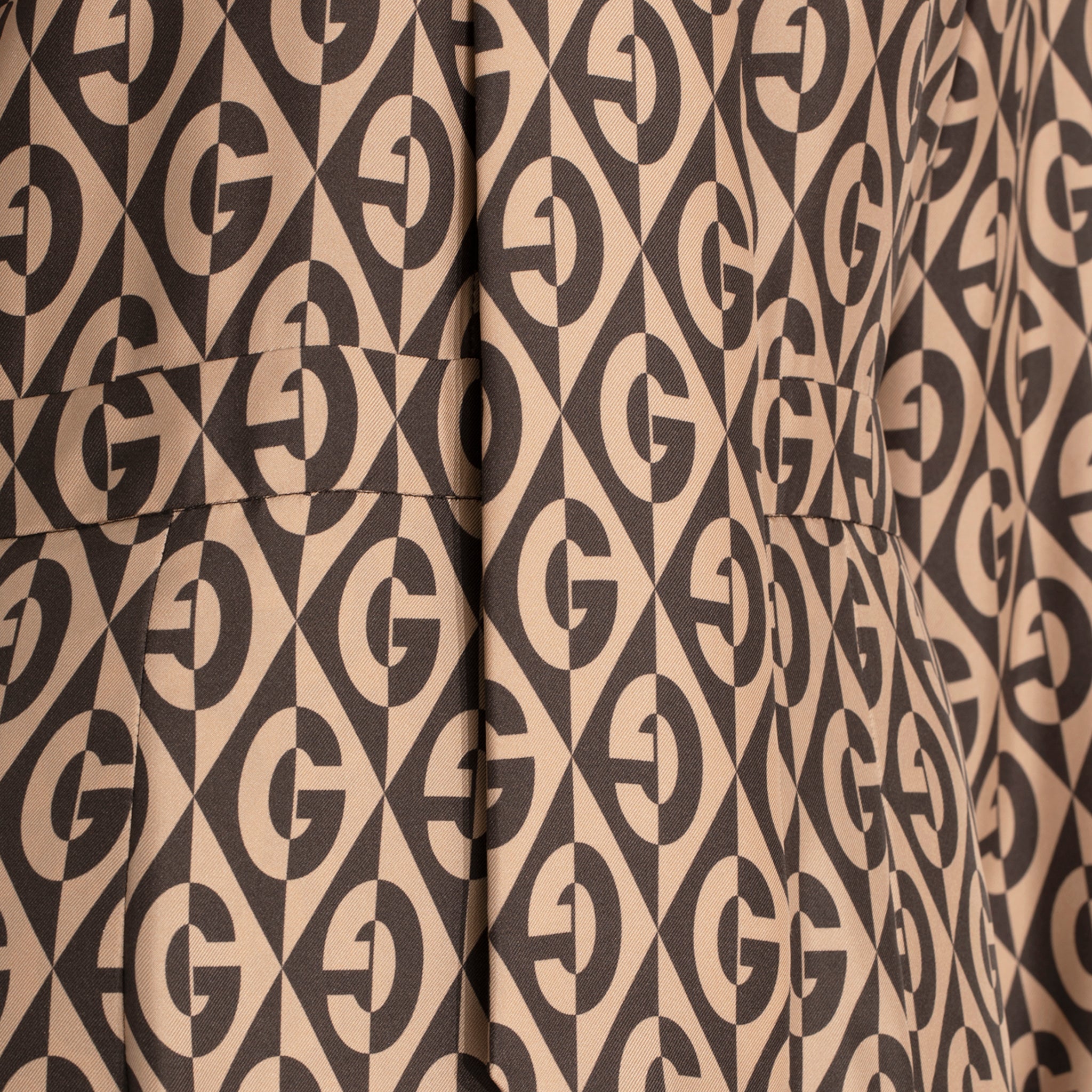 Gucci G Rhombus Brown & Ivory Print Dress Silk 40 IT