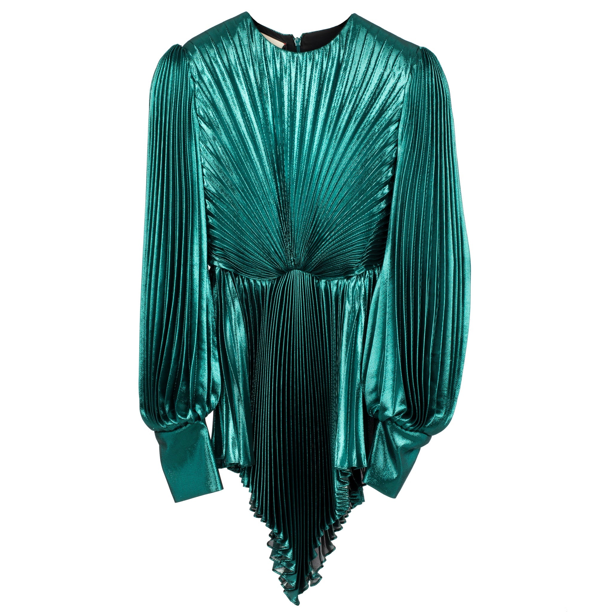Gucci Iridescent Emerald Green Pleated Silk Blend Mini Dress 38 It - On Repeat