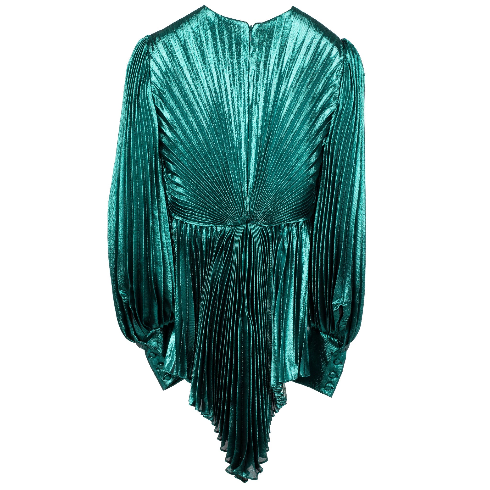 Gucci Iridescent Emerald Green Pleated Silk Blend Mini Dress 38 It - On Repeat