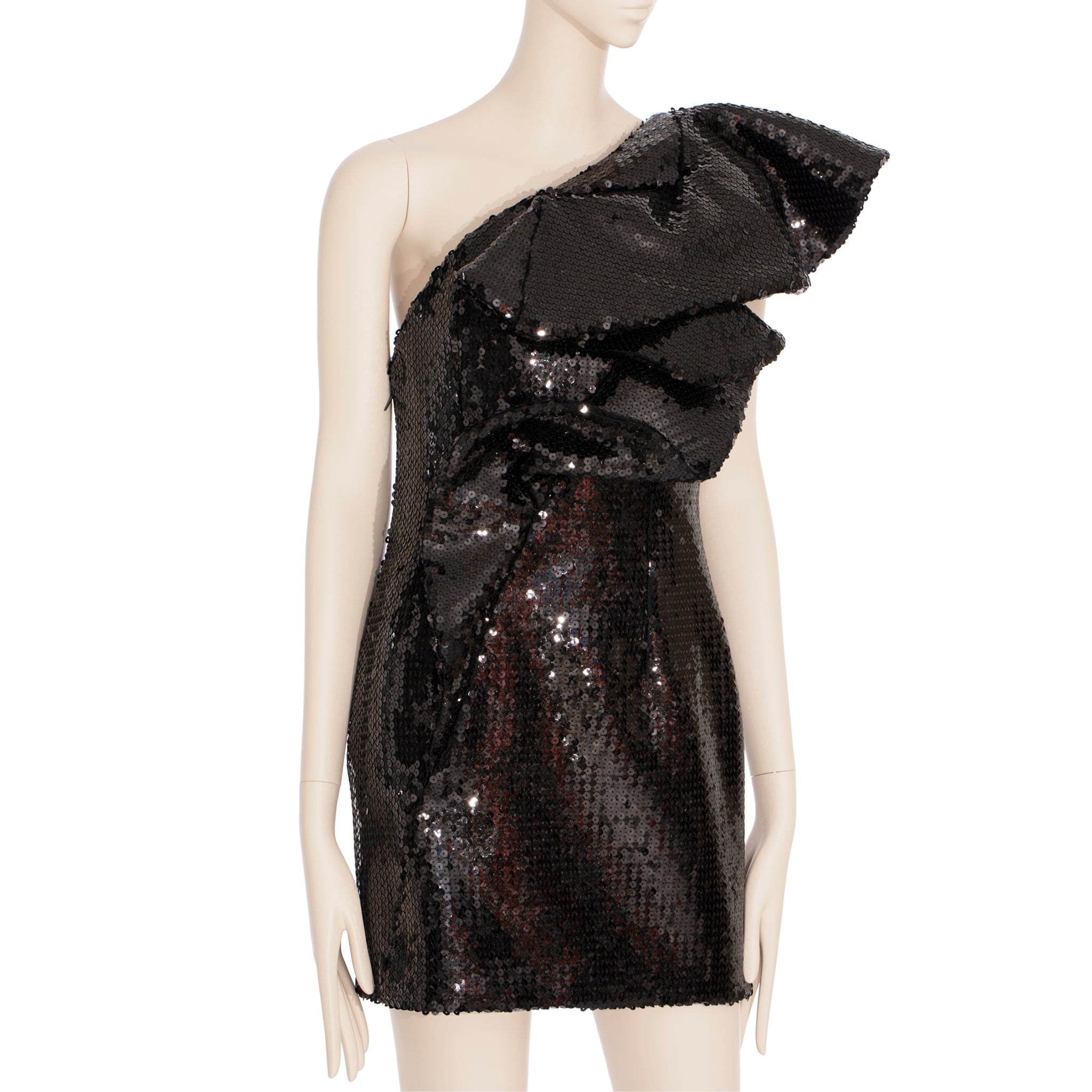 Yves Saint Laurent One Shoulder Black Sequin Dress 38 FR