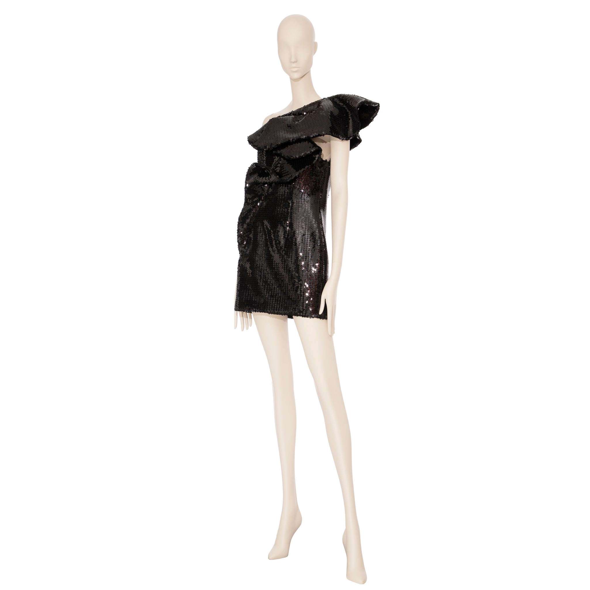 Yves Saint Laurent One Shoulder Black Sequin Dress 38 FR