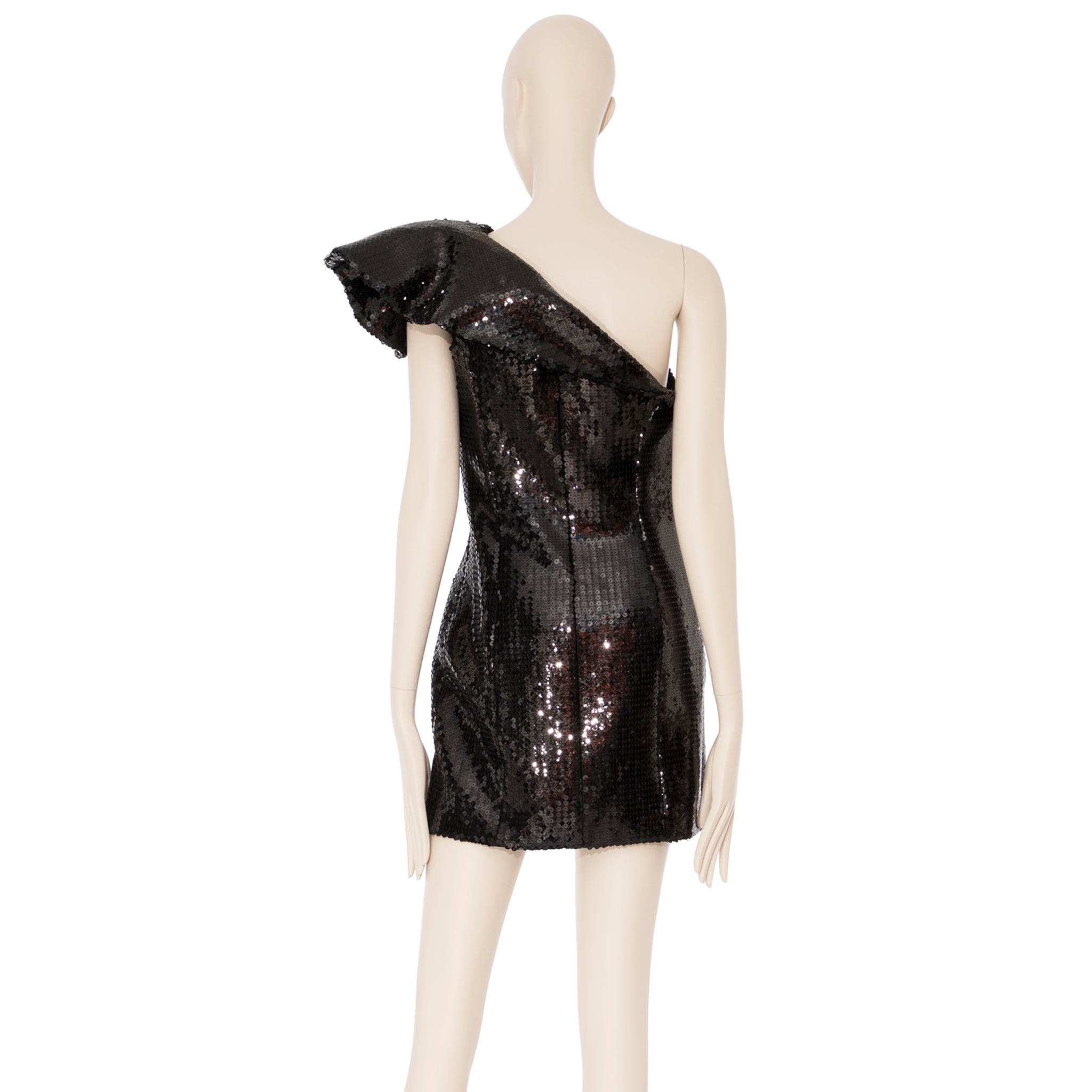 Yves Saint Laurent One Shoulder Black Sequin Dress 38 FR