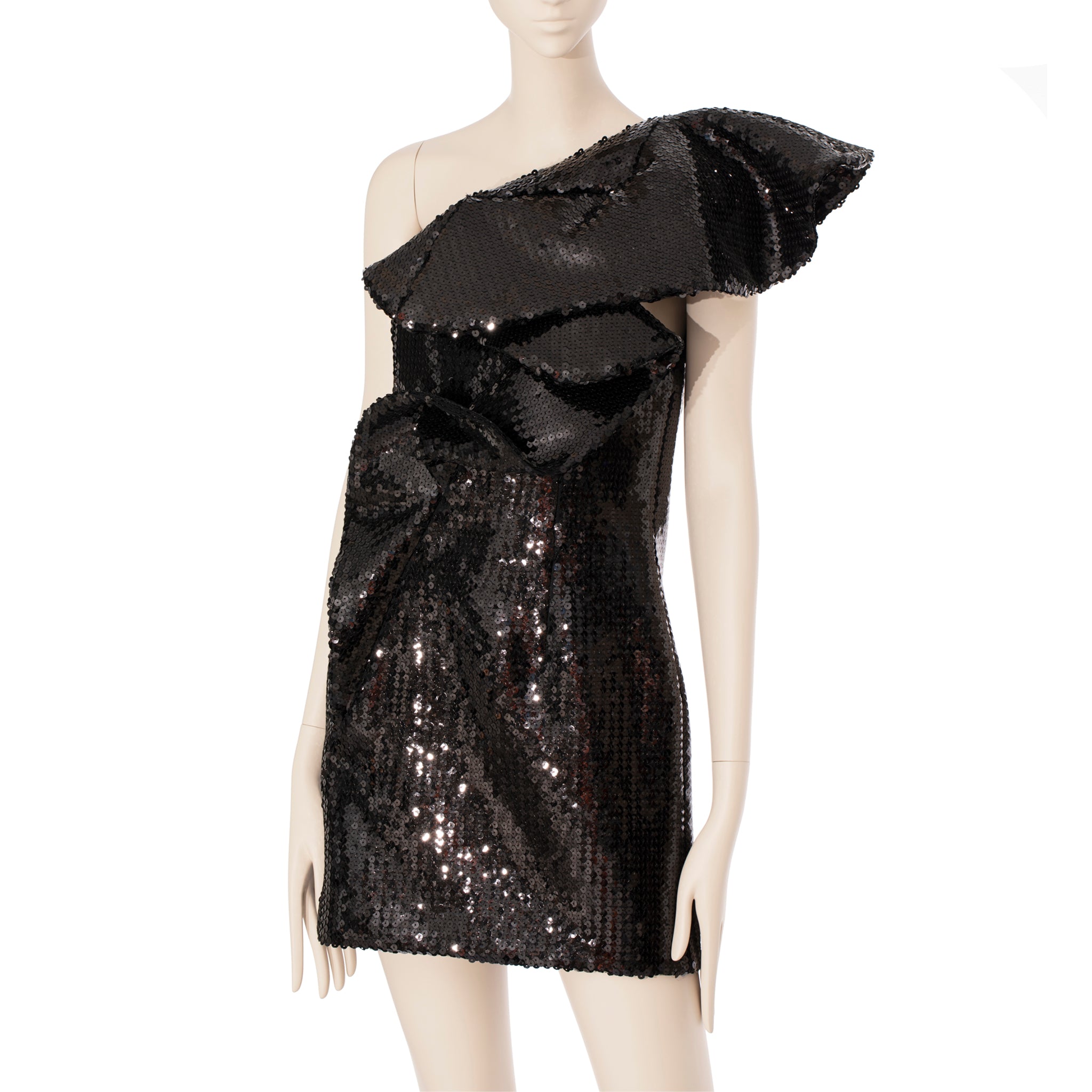 Yves Saint Laurent One Shoulder Black Sequin Dress 38 FR