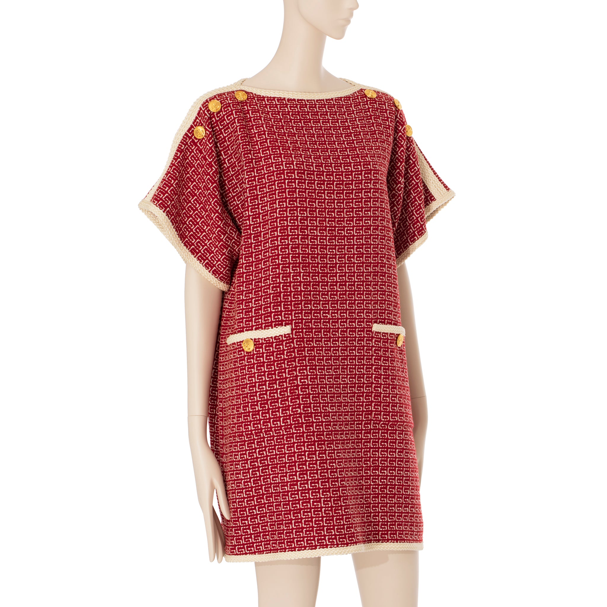 Gucci Tweed Red & Off-White Tunic Dress 38 IT