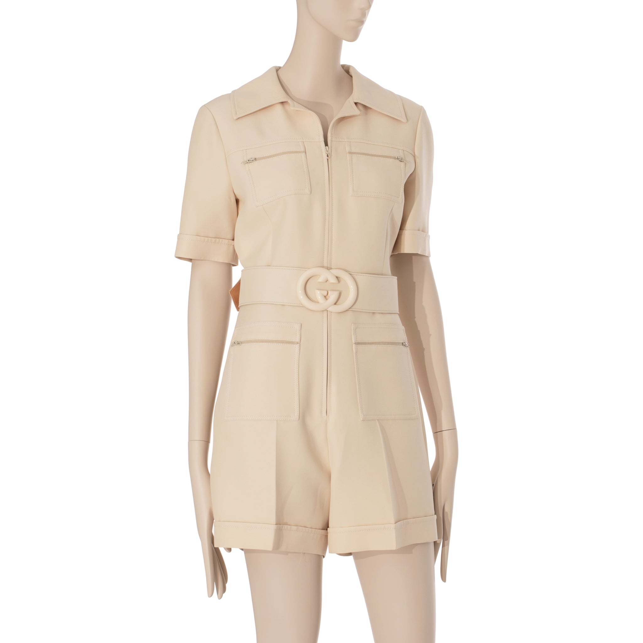 Gucci Womens Short Belted Jumpsuit Ivory