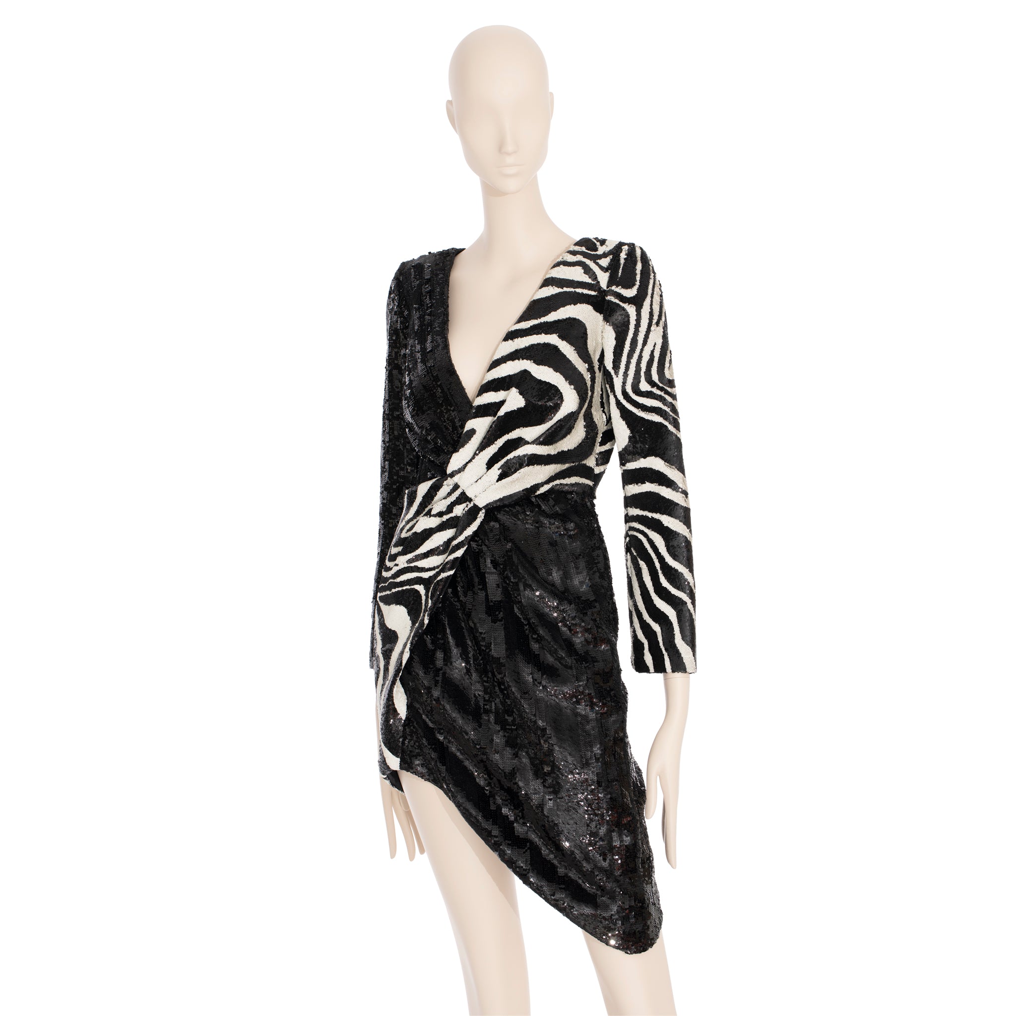 Saint Laurent by Hedi Slimane Asymmetric Zebra Print Sequin Dress 36 FR