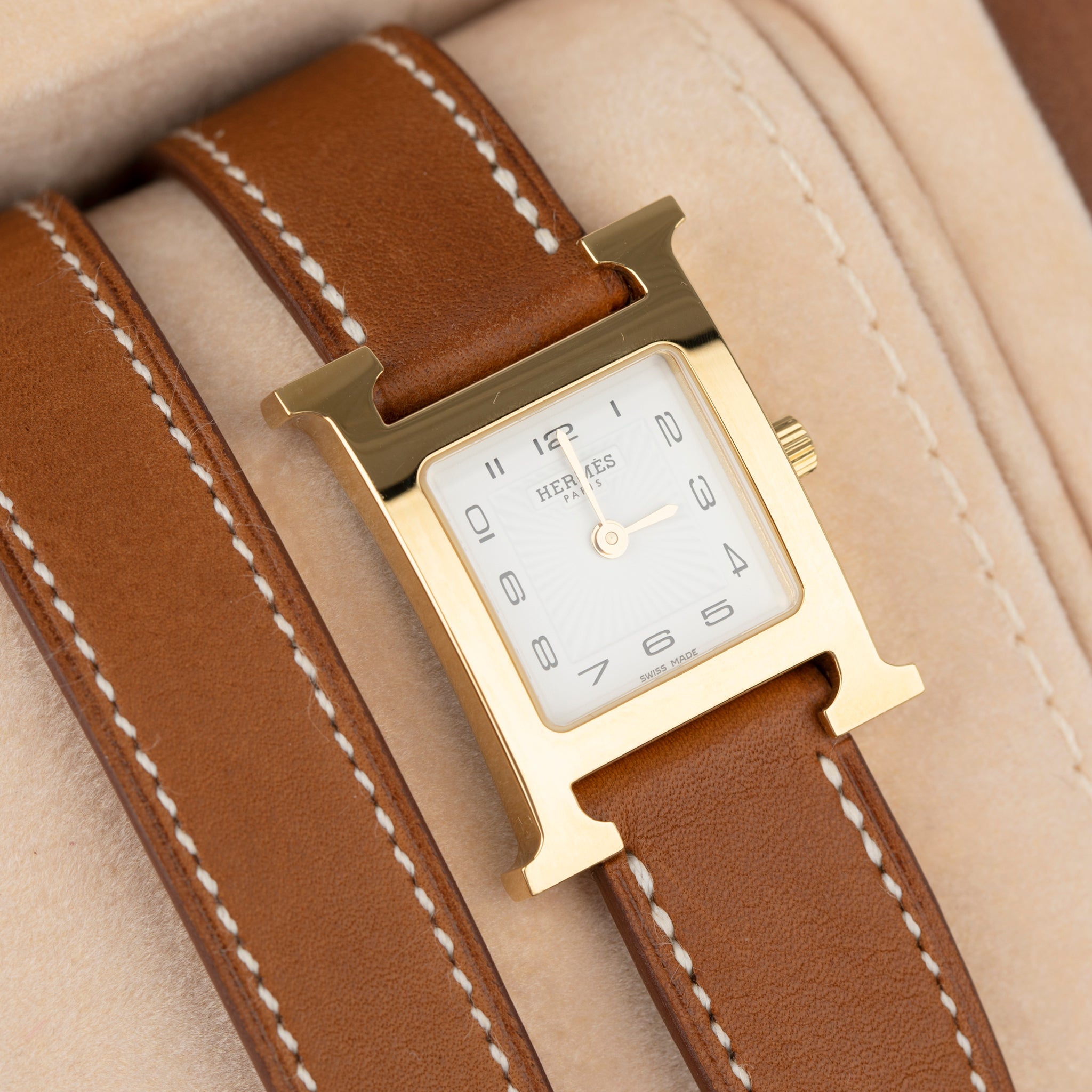 Hermes H Hour Watch Double Tour Fauve Barenia Gold Hardware - On Repeat