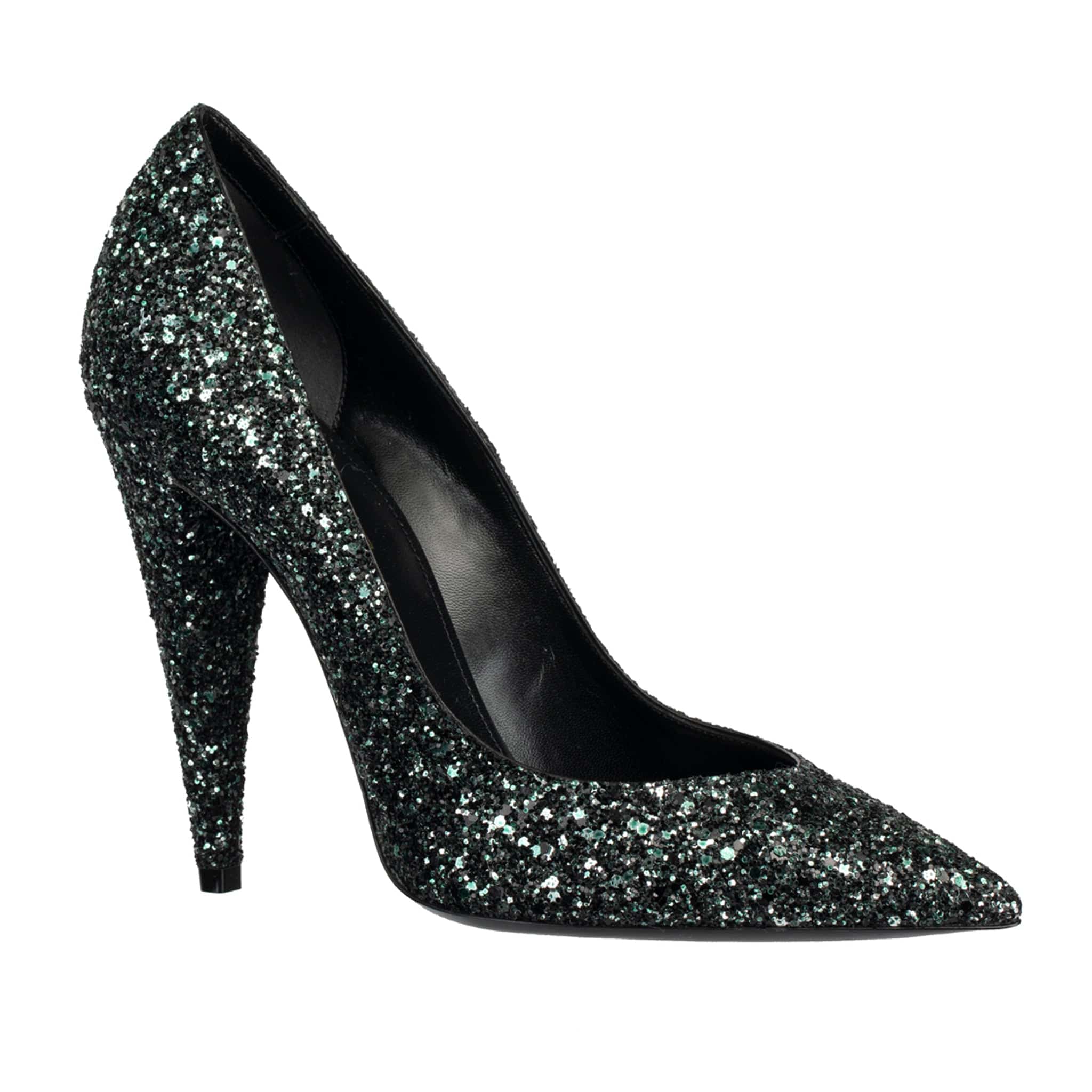 YVES SAINT LAURENT DECOLLETE ERA BLACK & EMERALD GREEN GLITTER PUMPS - On Repeat