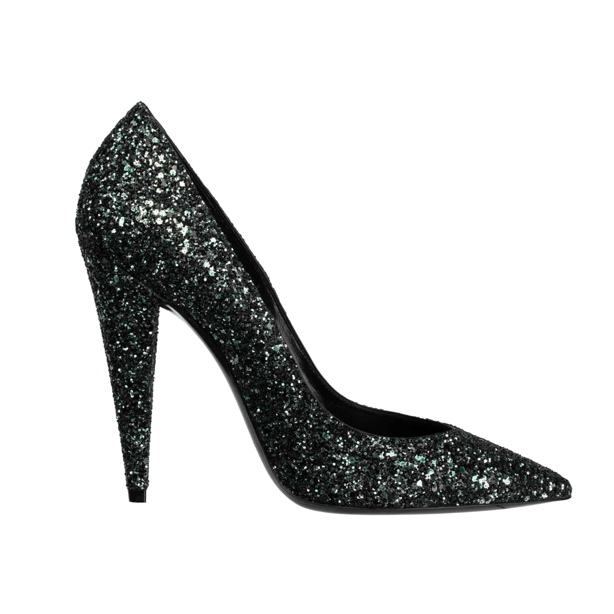 YVES SAINT LAURENT DECOLLETE ERA BLACK & EMERALD GREEN GLITTER PUMPS - On Repeat