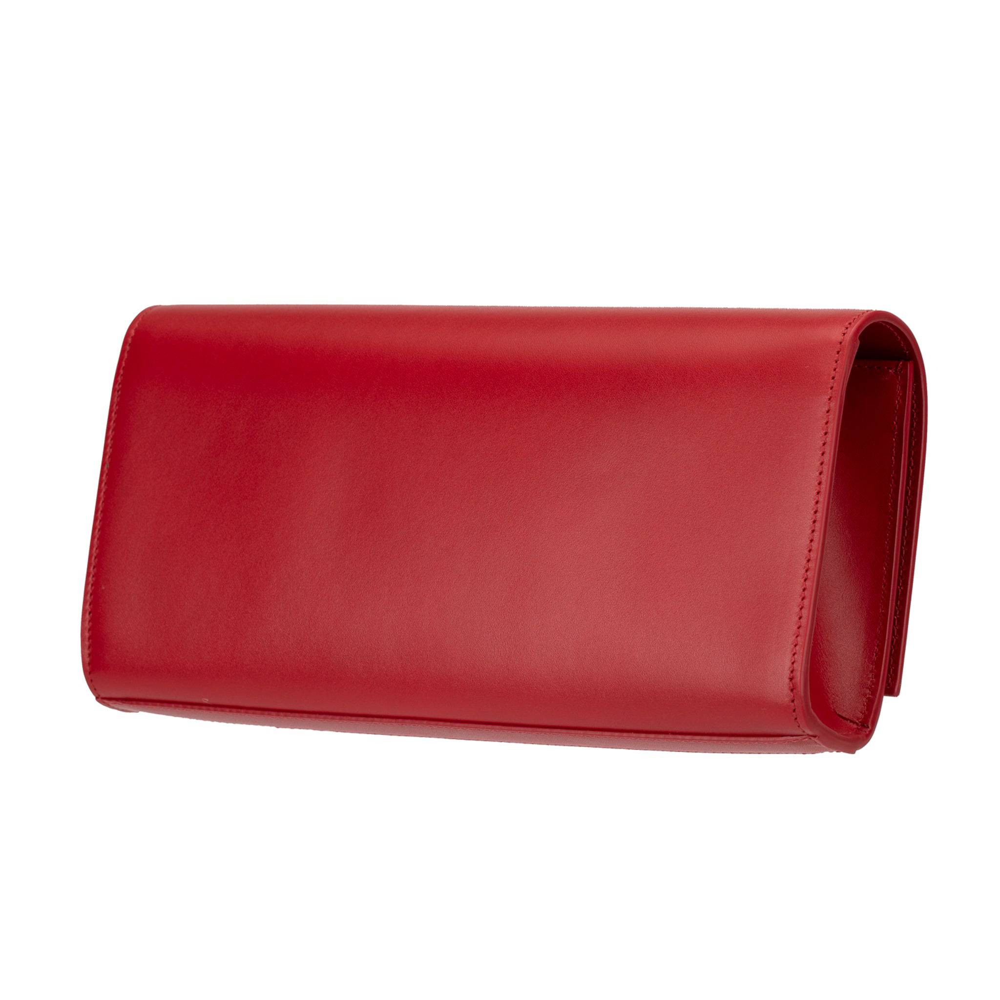 YVES SAINT LAURENT KATE CLUTCH ROUGE SMOOTH LEATHER GOLD HARDWARE - On Repeat