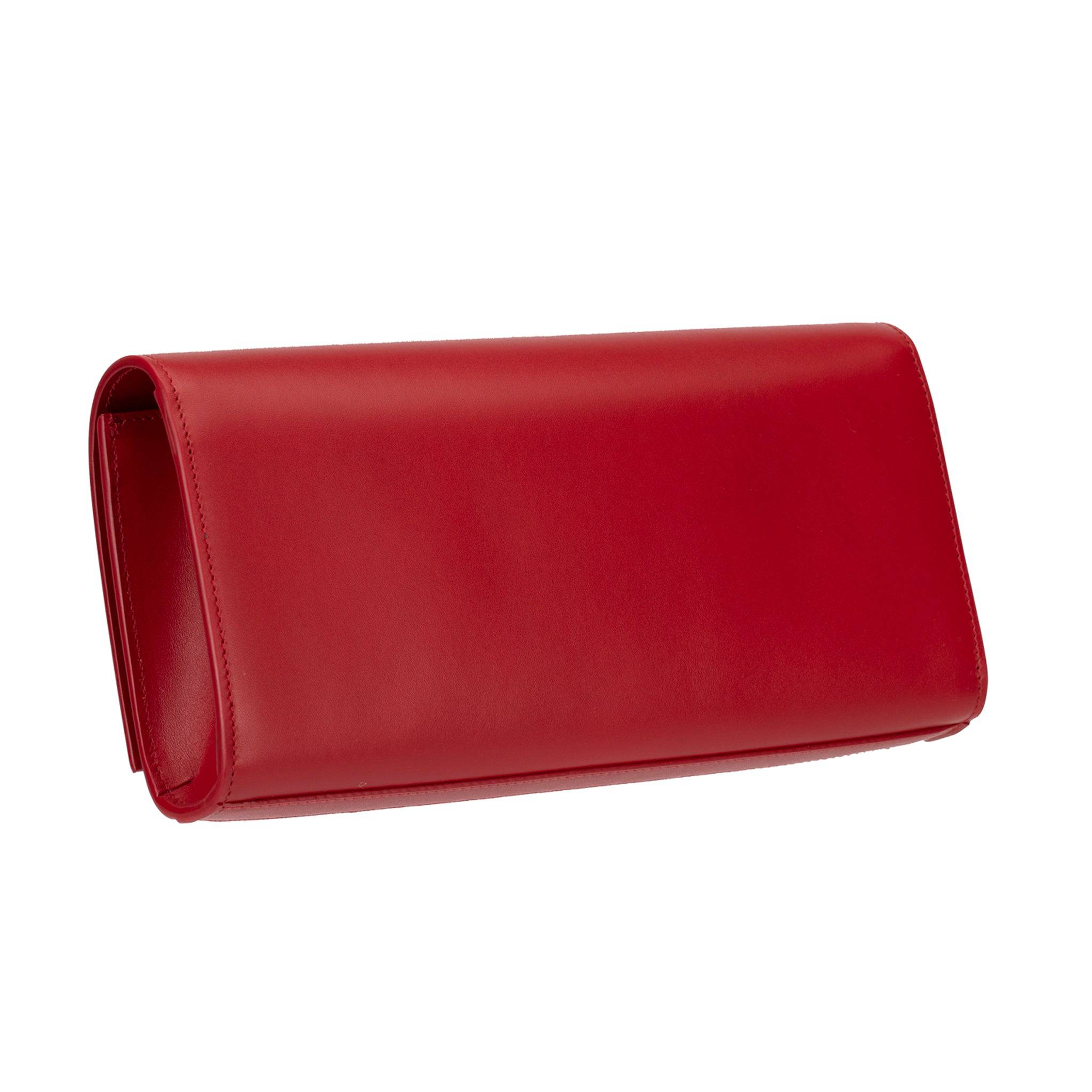 YVES SAINT LAURENT KATE CLUTCH ROUGE SMOOTH LEATHER GOLD HARDWARE - On Repeat