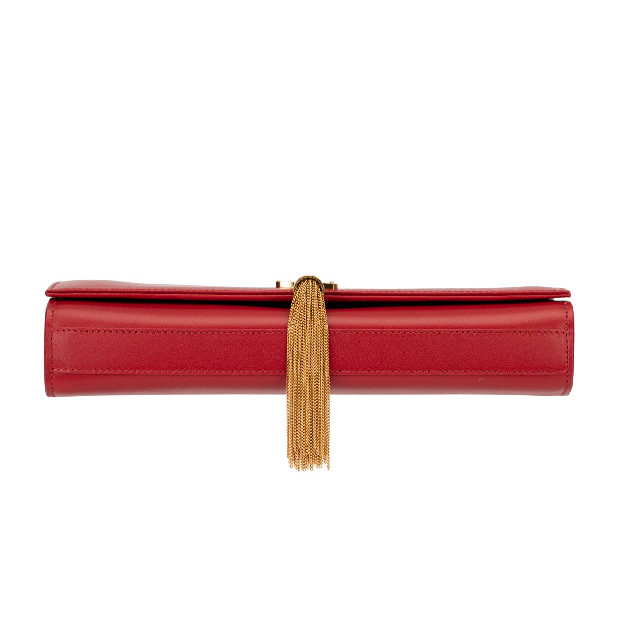 YVES SAINT LAURENT KATE CLUTCH ROUGE SMOOTH LEATHER GOLD HARDWARE - On Repeat