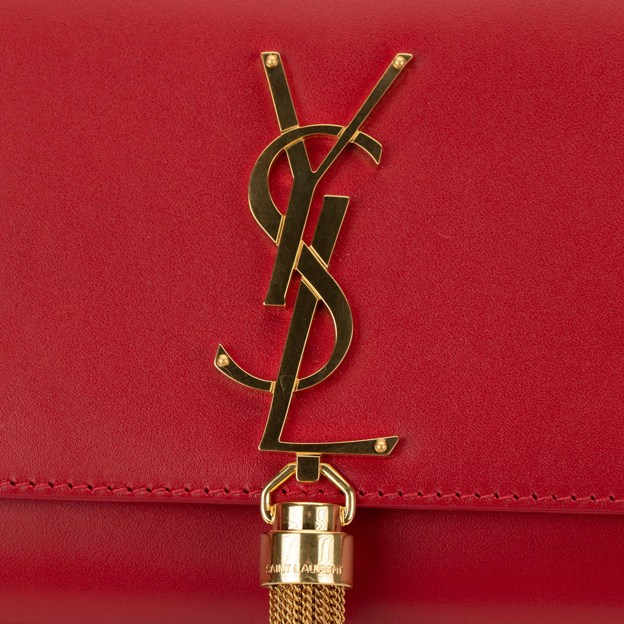 YVES SAINT LAURENT KATE CLUTCH ROUGE SMOOTH LEATHER GOLD HARDWARE - On Repeat