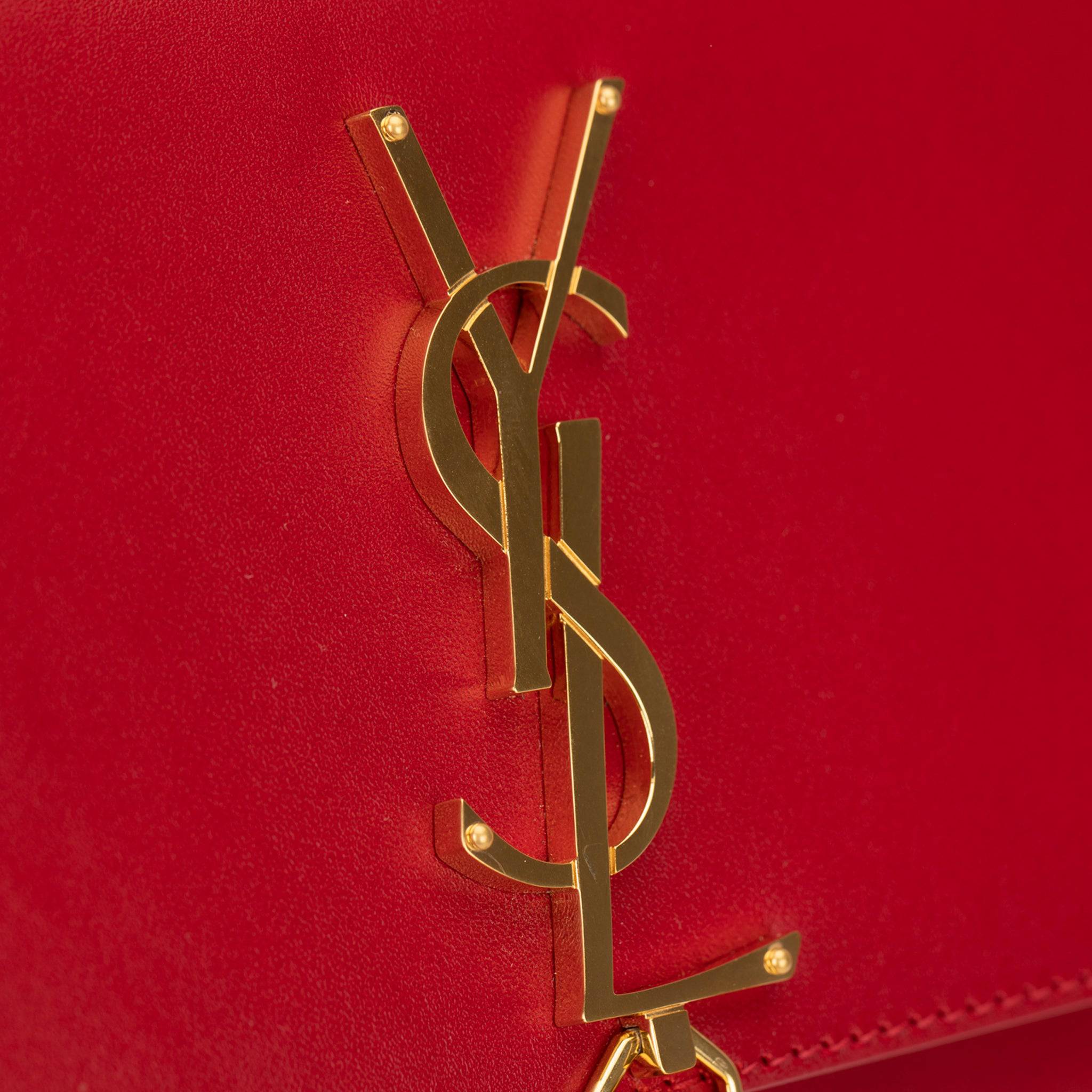 YVES SAINT LAURENT KATE CLUTCH ROUGE SMOOTH LEATHER GOLD HARDWARE - On Repeat
