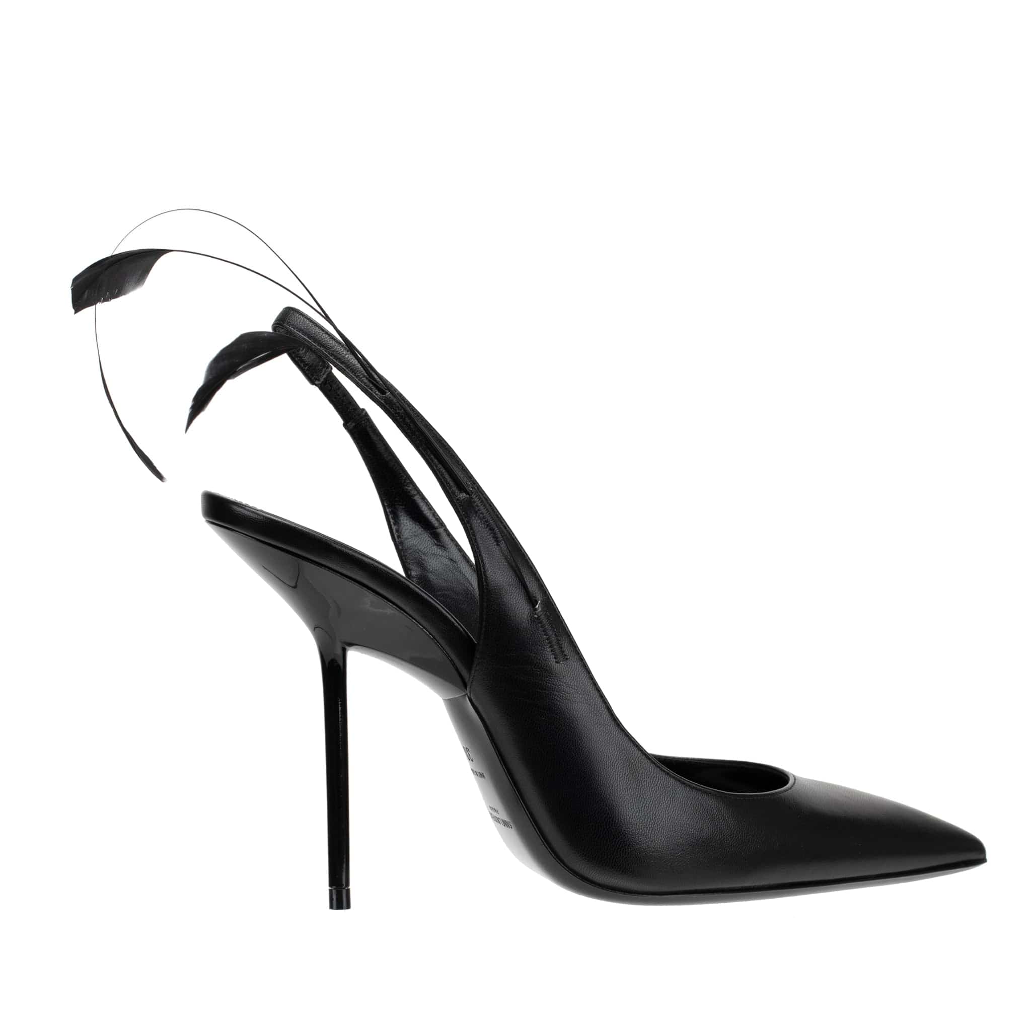 YVES SAINT LAURENT SLINGBACK PUMPS BLACK LEATHER WITH FEATHER DETAIL - On Repeat